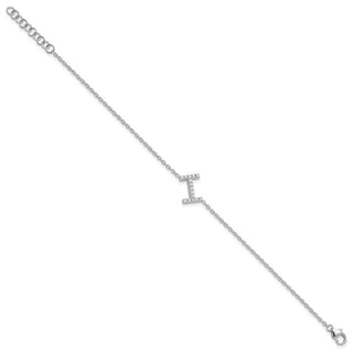 6.5" 14K White Gold Diamond Sideways Letter I w/ 1in ext. Bracelet