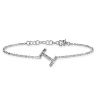 6.5" 14K White Gold Diamond Sideways Letter I w/ 1in ext. Bracelet