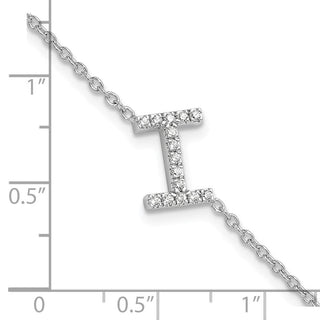 6.5" 14K White Gold Diamond Sideways Letter I w/ 1in ext. Bracelet