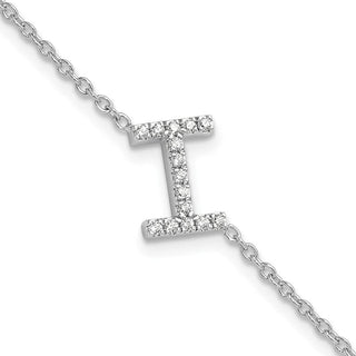 6.5" 14K White Gold Diamond Sideways Letter I w/ 1in ext. Bracelet