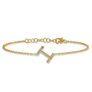 6.5" 14K Yellow Gold Diamond Sideways Letter I w/ 1in ext. Bracelet