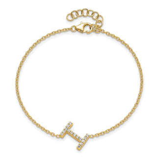 6.5" 14K Yellow Gold Diamond Sideways Letter I w/ 1in ext. Bracelet