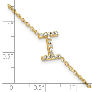6.5" 14K Yellow Gold Diamond Sideways Letter I w/ 1in ext. Bracelet
