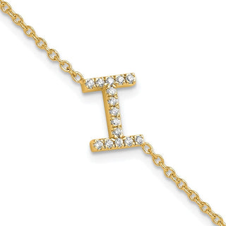 6.5" 14K Yellow Gold Diamond Sideways Letter I w/ 1in ext. Bracelet