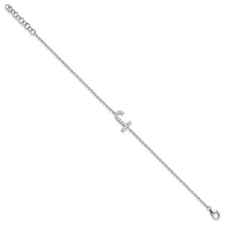 6.5" 14K White Gold Diamond Sideways Letter J w/ 1in ext. Bracelet