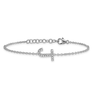 6.5" 14K White Gold Diamond Sideways Letter J w/ 1in ext. Bracelet