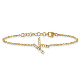 6.5" 14K Yellow Gold Diamond Sideways Letter K w/ 1in ext. Bracelet