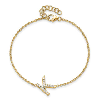 6.5" 14K Yellow Gold Diamond Sideways Letter K w/ 1in ext. Bracelet
