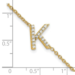 6.5" 14K Yellow Gold Diamond Sideways Letter K w/ 1in ext. Bracelet