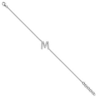 6.5" 14K White Gold Diamond Sideways Letter M w/ 1in ext. Bracelet