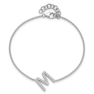 6.5" 14K White Gold Diamond Sideways Letter M w/ 1in ext. Bracelet