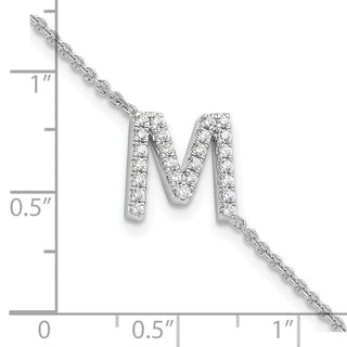 6.5" 14K White Gold Diamond Sideways Letter M w/ 1in ext. Bracelet