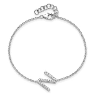 6.5" 14K White Gold Diamond Sideways Letter N w/ 1in ext. Bracelet