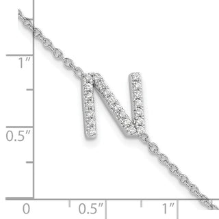6.5" 14K White Gold Diamond Sideways Letter N w/ 1in ext. Bracelet