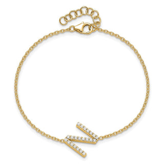 6.5" 14K Yellow Gold Diamond Sideways Letter N w/ 1in ext. Bracelet