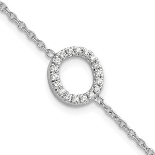 6.5" 14K White Gold Diamond Sideways Letter O w/ 1in ext. Bracelet
