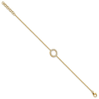 6.5" 14K Yellow Gold Diamond Sideways Letter O w/ 1in ext. Bracelet