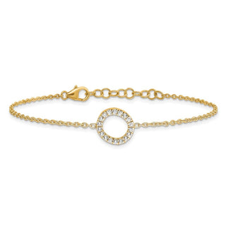 6.5" 14K Yellow Gold Diamond Sideways Letter O w/ 1in ext. Bracelet