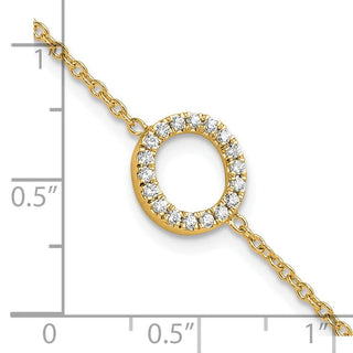 6.5" 14K Yellow Gold Diamond Sideways Letter O w/ 1in ext. Bracelet