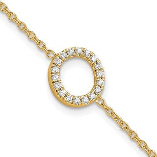 6.5" 14K Yellow Gold Diamond Sideways Letter O w/ 1in ext. Bracelet