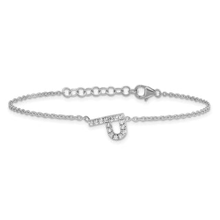 6.5" 14K White Gold Diamond Sideways Letter P w/ 1in ext. Bracelet