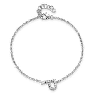 6.5" 14K White Gold Diamond Sideways Letter P w/ 1in ext. Bracelet