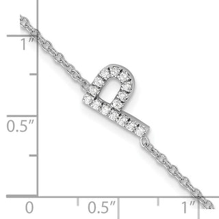 6.5" 14K White Gold Diamond Sideways Letter P w/ 1in ext. Bracelet