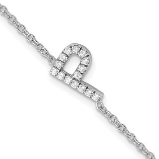 6.5" 14K White Gold Diamond Sideways Letter P w/ 1in ext. Bracelet
