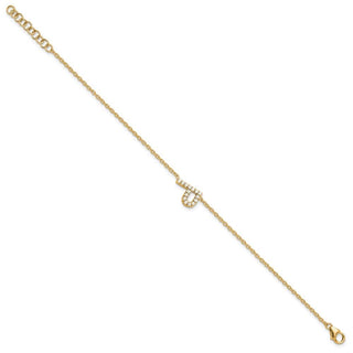 6.5" 14K Yellow Gold Diamond Sideways Letter P w/ 1in ext. Bracelet