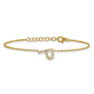 6.5" 14K Yellow Gold Diamond Sideways Letter P w/ 1in ext. Bracelet