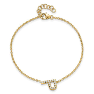 6.5" 14K Yellow Gold Diamond Sideways Letter P w/ 1in ext. Bracelet