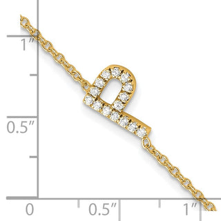 6.5" 14K Yellow Gold Diamond Sideways Letter P w/ 1in ext. Bracelet