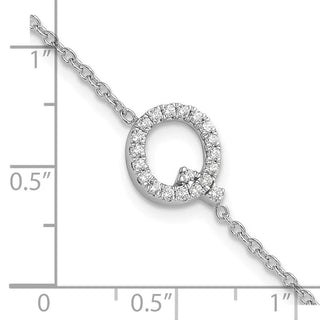 6.5" 14K White Gold Diamond Sideways Letter Q w/ 1in ext. Bracelet