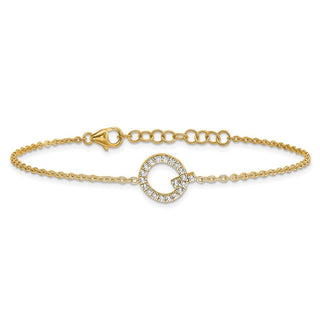 6.5" 14K Yellow Gold Diamond Sideways Letter Q w/ 1in ext. Bracelet
