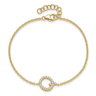 6.5" 14K Yellow Gold Diamond Sideways Letter Q w/ 1in ext. Bracelet