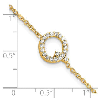 6.5" 14K Yellow Gold Diamond Sideways Letter Q w/ 1in ext. Bracelet