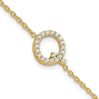 6.5" 14K Yellow Gold Diamond Sideways Letter Q w/ 1in ext. Bracelet