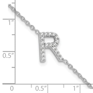 6.5" 14K White Gold Diamond Sideways Letter R w/ 1in ext. Bracelet