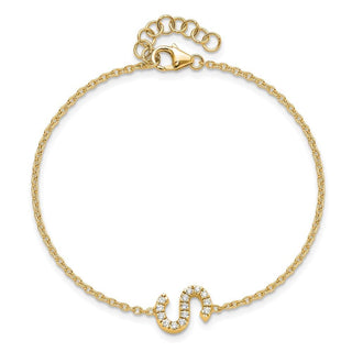 6.5" 14K Yellow Gold Diamond Sideways Letter S w/ 1in ext. Bracelet