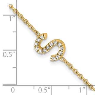 6.5" 14K Yellow Gold Diamond Sideways Letter S w/ 1in ext. Bracelet