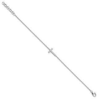 6.5" 14K White Gold Diamond Sideways Letter T w/ 1in ext. Bracelet