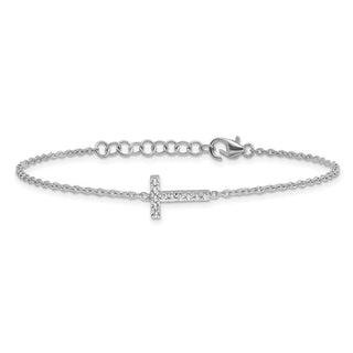 6.5" 14K White Gold Diamond Sideways Letter T w/ 1in ext. Bracelet