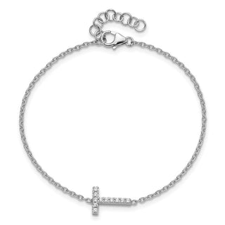 6.5" 14K White Gold Diamond Sideways Letter T w/ 1in ext. Bracelet