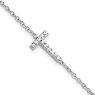 6.5" 14K White Gold Diamond Sideways Letter T w/ 1in ext. Bracelet