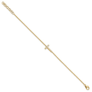 6.5" 14K Yellow Gold Diamond Sideways Letter T w/ 1in ext. Bracelet