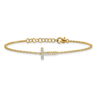 6.5" 14K Yellow Gold Diamond Sideways Letter T w/ 1in ext. Bracelet