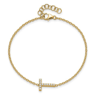 6.5" 14K Yellow Gold Diamond Sideways Letter T w/ 1in ext. Bracelet