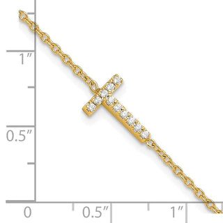 6.5" 14K Yellow Gold Diamond Sideways Letter T w/ 1in ext. Bracelet