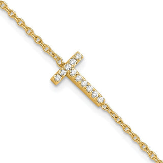 6.5" 14K Yellow Gold Diamond Sideways Letter T w/ 1in ext. Bracelet