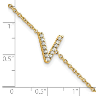 6.5" 14K Yellow Gold Diamond Sideways Letter V w/ 1in ext. Bracelet